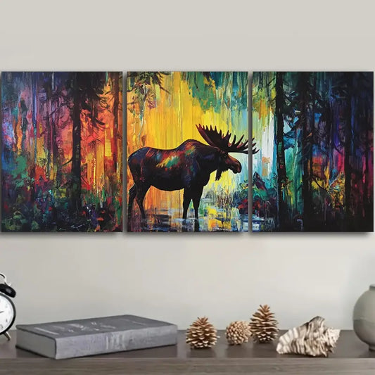 3pcs Moose in Forest Metal Print Ready to Hang Art