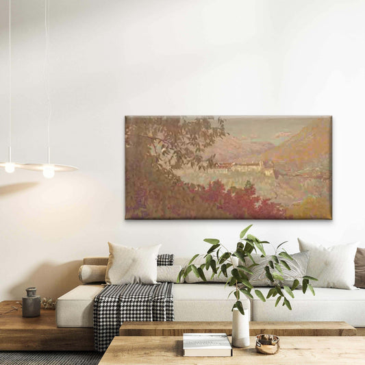 Autumn Mountain Village Landscape Wall Art Canvas Office Home Room Framed 80x45cm