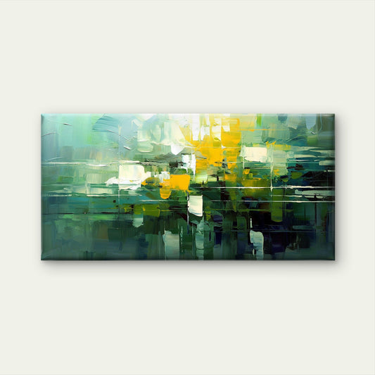 Green Yellow Abstract Wall Art Canvas Office Home Room Framed 80x45cm