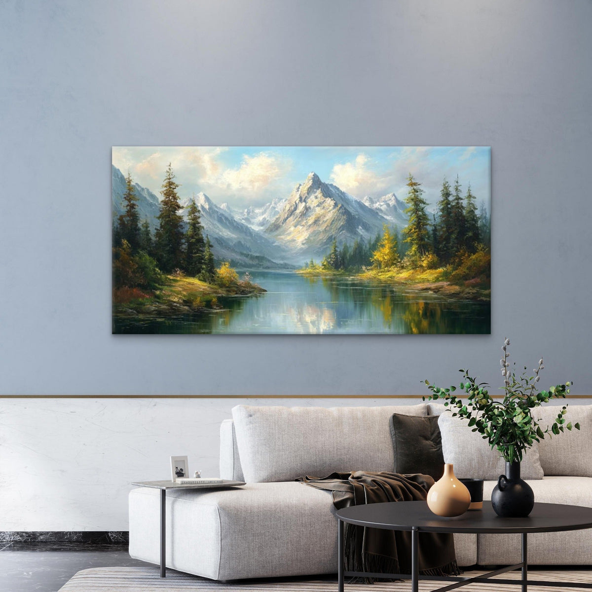 Mountain Peak Tranquil Forest Wall Art Canvas Office Home Room Framed 80x45cm