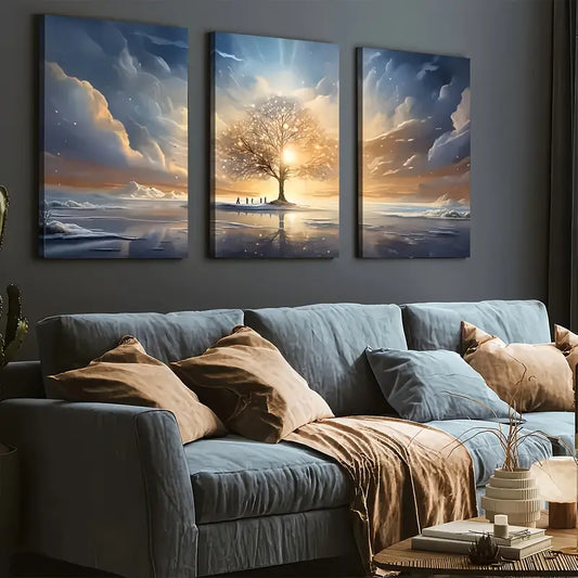 3pcs Modern Fantasy Landscape Abstract Art Sunrise Wall Art Set Canvas Framed 40x60cm - High Quality Print 100% Australian Made Wall Canvas Ready to Hang
