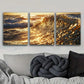 3pcs Gold Coin Waves Metal Print Ready to Hang Art