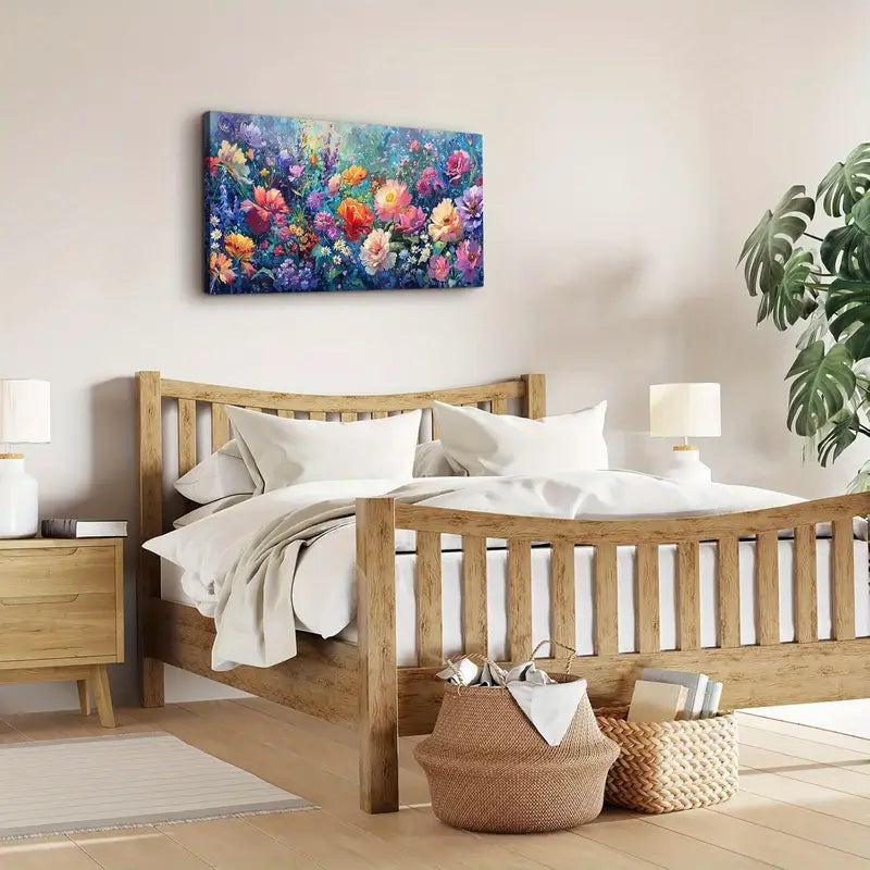 Colorful Flowers Blossom Trendy Botanical Wall Art canvas office home room framed 120x60cm