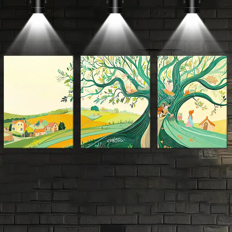 3pcs Magnificent Green Trees Classic Design Metal Print Ready to Hang Art