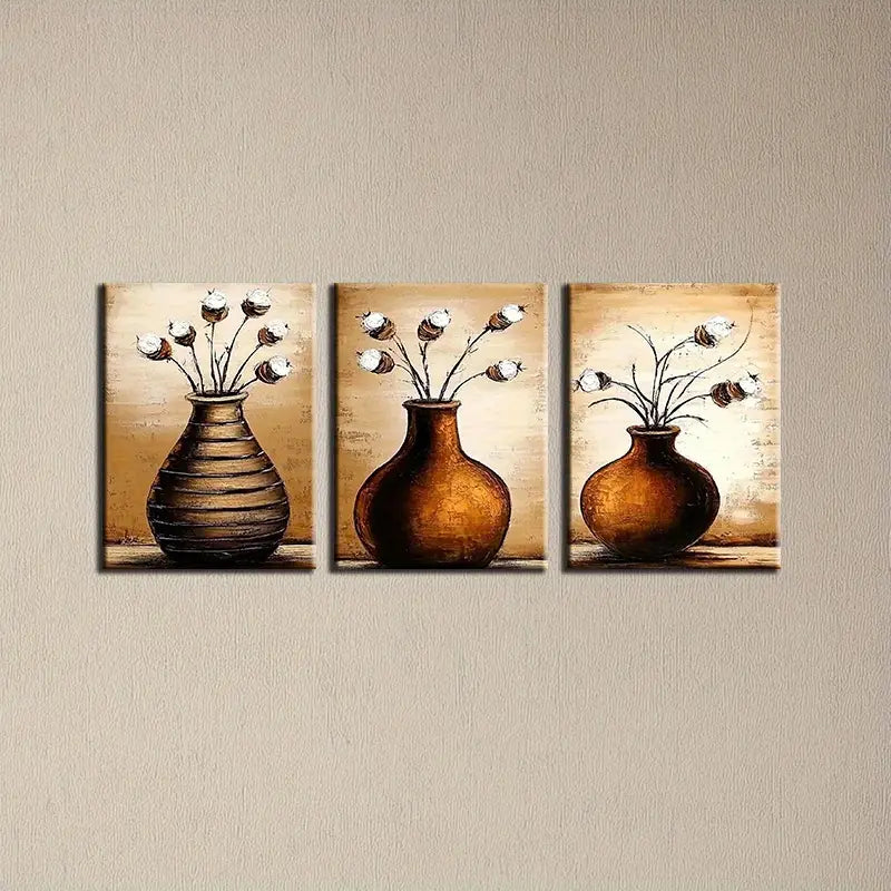 3pcs Watercolor Elegant Plant Vase Design Metal Print Ready to Hang Art