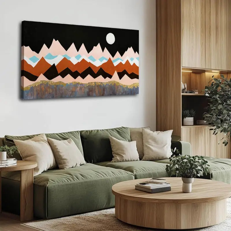 Geometric Colorful Full Moon Wall Art canvas office home room framed 120x60cm