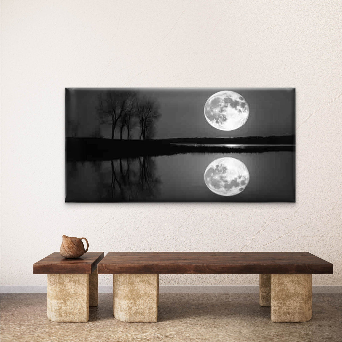 Full Moon Reflection Lake Night Wall Art Canvas Office Home Room Framed 80x45cm