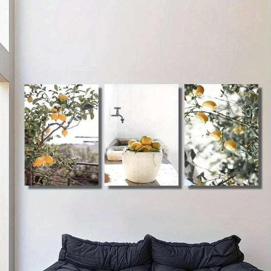 3pcs Botanical Fruit Lemon Vintage Classic Design Metal Print Ready to Hang Art