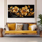 Golden Rose Elegant Floral Black Wall Art canvas office home room framed 120x60cm
