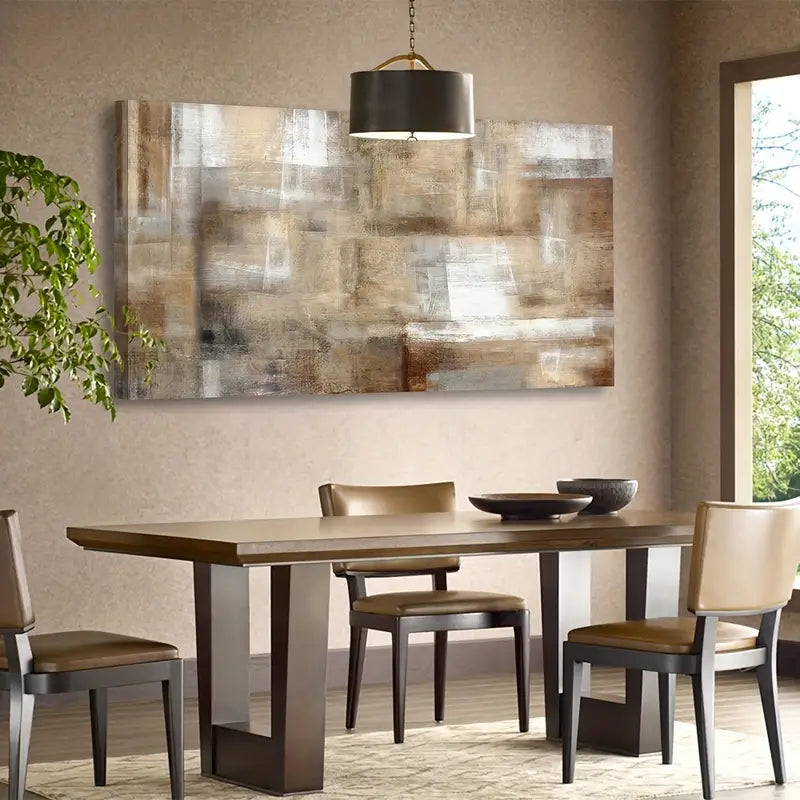 Vintage Brown White Grey Wall Art canvas office home room framed 120x60cm