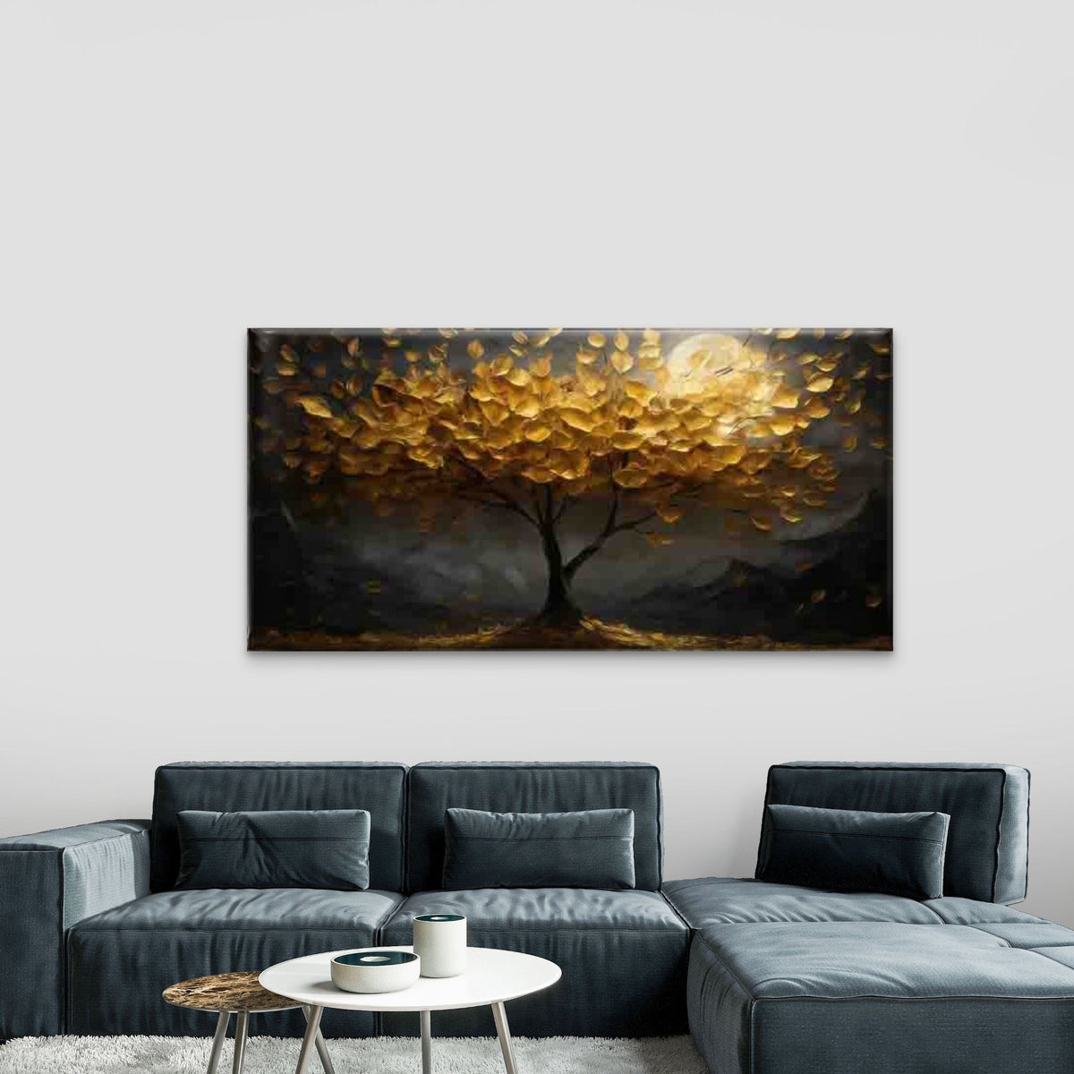 Golden Tree Under Moonlight Wall Art Canvas Office Home Room Framed 120x60cm