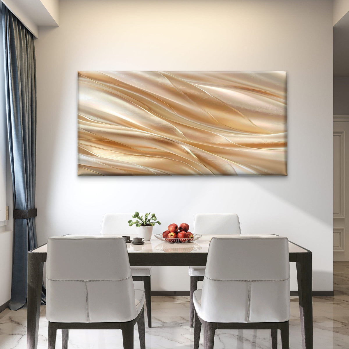 Avant-Garde Flowing Champagne Wall Art Canvas Office Home Room Framed 120x60cm