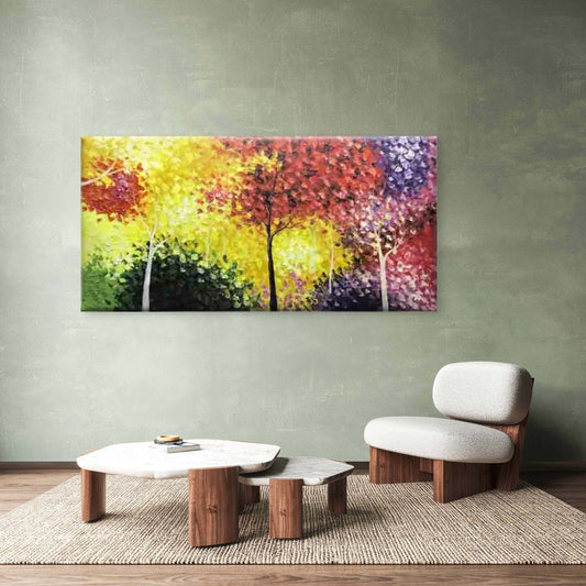Autumn Trees Abstract Fall Wall Art Canvas Office Home Room Framed 80x45cm