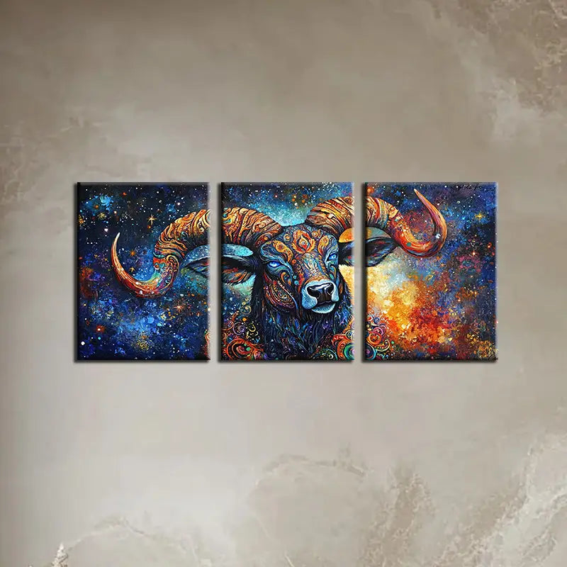 3pcs Vibrant Abstract Cow Multicolor Design Metal Print Ready to Hang Art