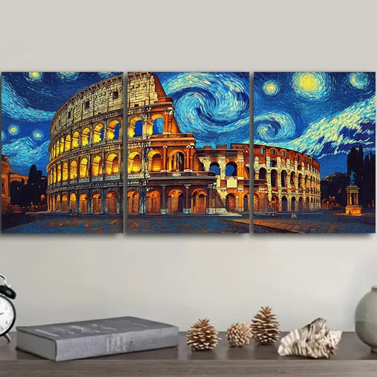 3pcs The Colosseum Night Sky Metal Print Ready to Hang Art