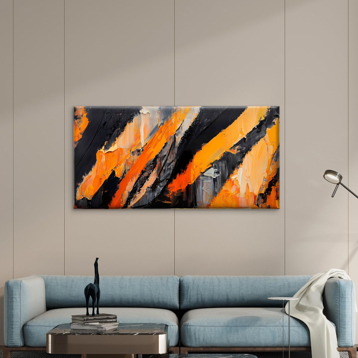 Textured Orange Acrylic Paint Wall Art Canvas Office Home Room Framed 120x60cm