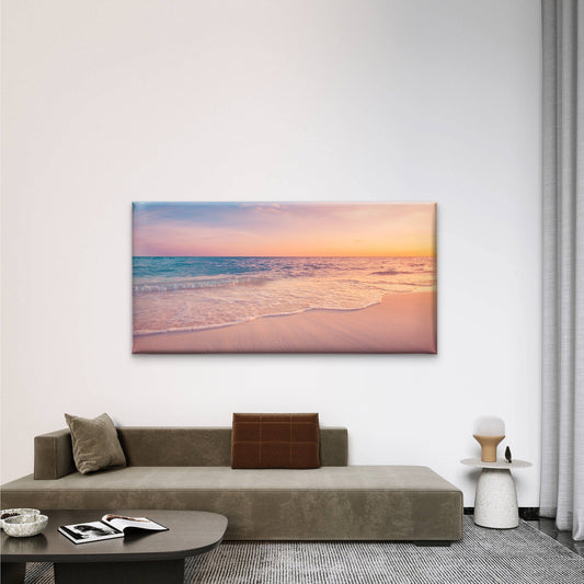 Coastal Beach Sunset Ocean Wall Art Canvas Office Home Room Framed 80x45cm