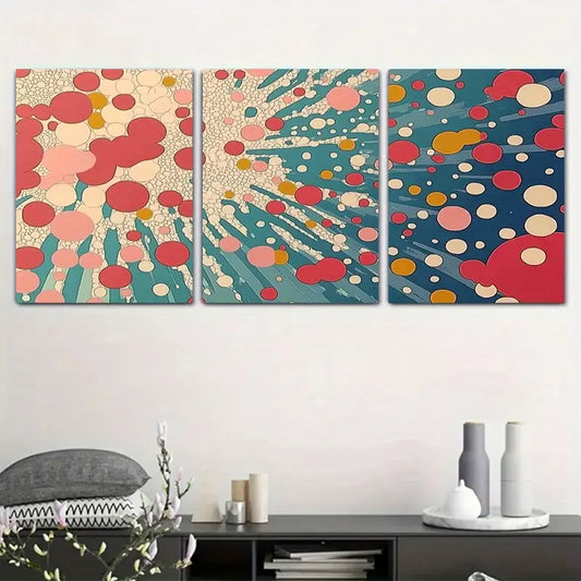 3pcs Dream Bubble Abstract Pink, Red, and Blue Patterns Metal Print Ready to Hang Art