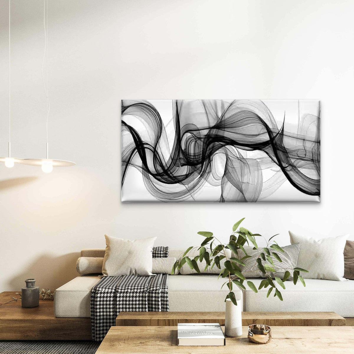 Monochromatic Black Smoke Wall Art Canvas Office Home Room Framed 80x45cm