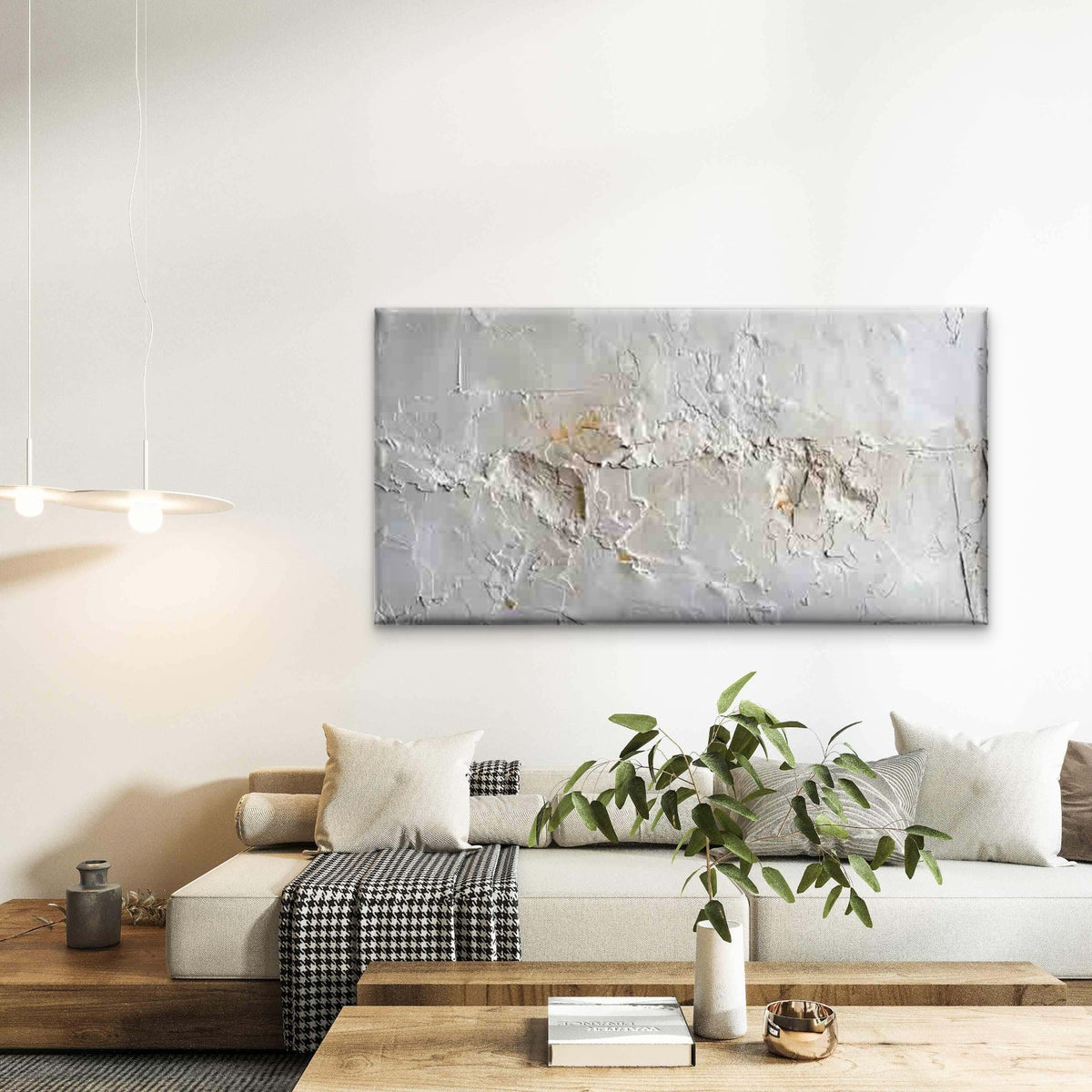 Modern White Texture Neutral Wall Art Canvas Office Home Room Framed 120x60cm