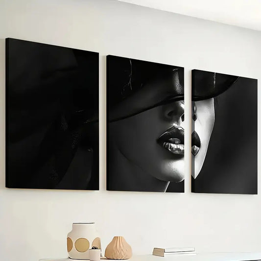 3pcs Modern Monochrome Fashion Female Art Wall Art Set Canvas Framed 40x60cm - High Quality Print 100% Australian Made Wall Canvas Ready to Hang