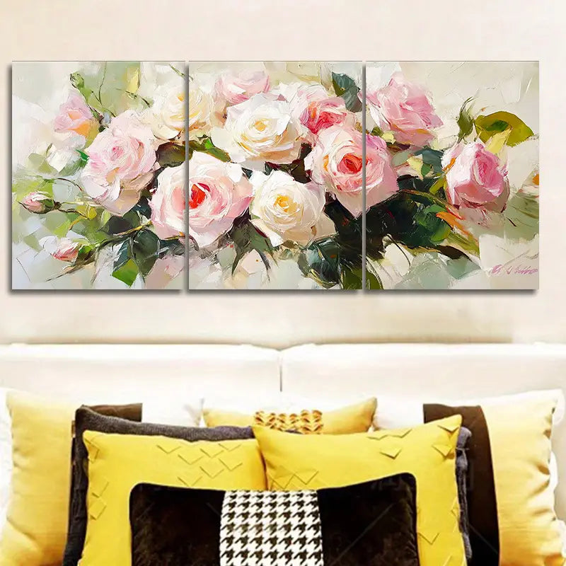 3pcs Rose Oil Painting Metal Print Ready to Hang Art
