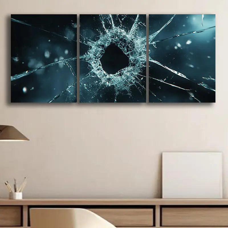 3pcs Broken Glass Design Metal Print Ready to Hang Art
