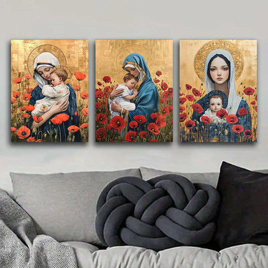 3pcs Featuring a Blue Cloak of a Mother Metal Print Ready to Hang Art
