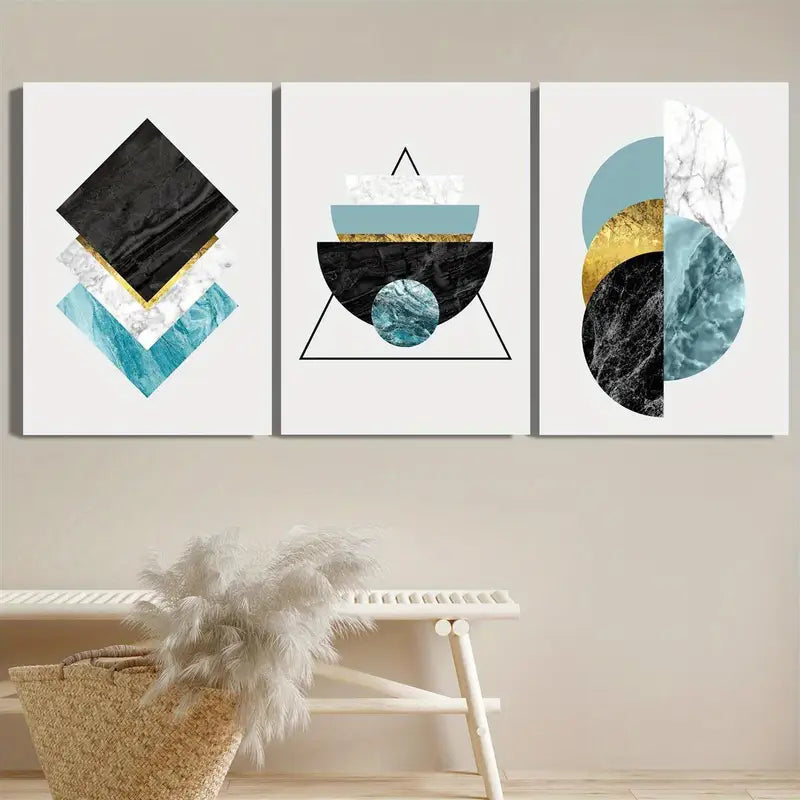 3pcs Geometric Mosaic Marble Texture Painting Metal Print Ready to Hang Art