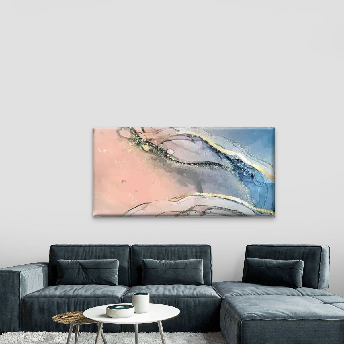 Abstract Blue And Pink Fluid Wall Art Canvas Office Home Room Framed 120x60cm