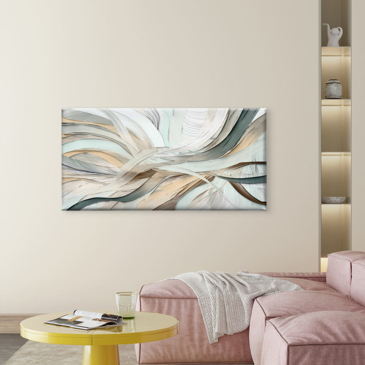 Abstract Beige 3D Texture Wave Wall Art Canvas Office Home Room Framed 80x45cm