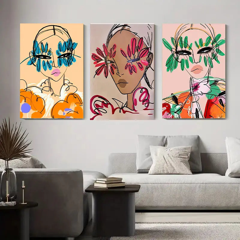 3pcs Abstract Flower Eyewear Contemporary Fashion Metal Print Ready to Hang Art