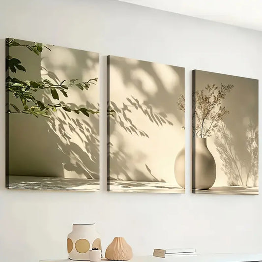 3pcs Simple Style Modern Potted Plant Art Shadow Wall Art Set Canvas Framed 40x60cm - High Quality Print 100% Australian Made Wall Canvas Ready to Hang