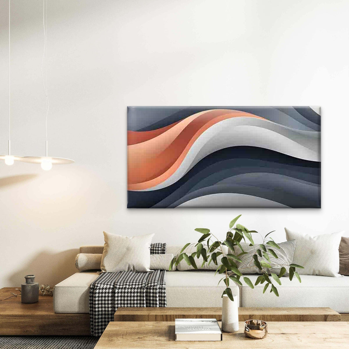 Gradient Wave Pattern Wall Art Canvas Office Home Room Framed 80x45cm