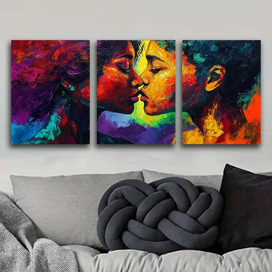 3pcs Abstract Two Women Painting Metal Print Ready to Hang Art