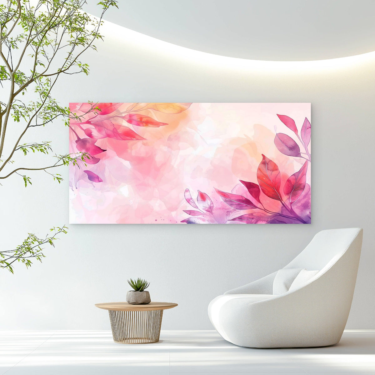 Pink Watercolor Botanical Art Wall Art Canvas Office Home Room Framed 80x45cm