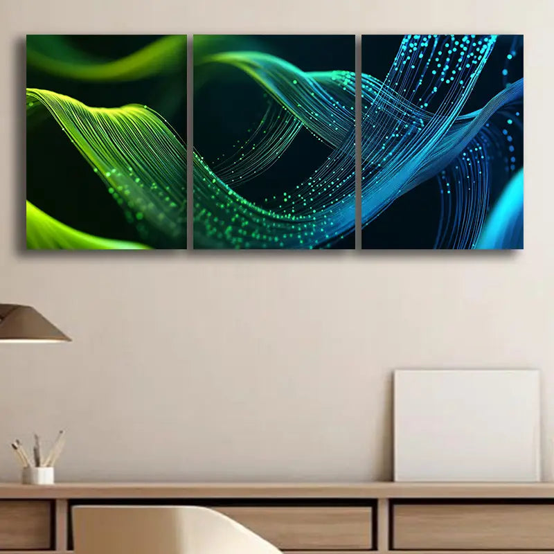 3pcs Green Digital Art Metal Print Ready to Hang Art