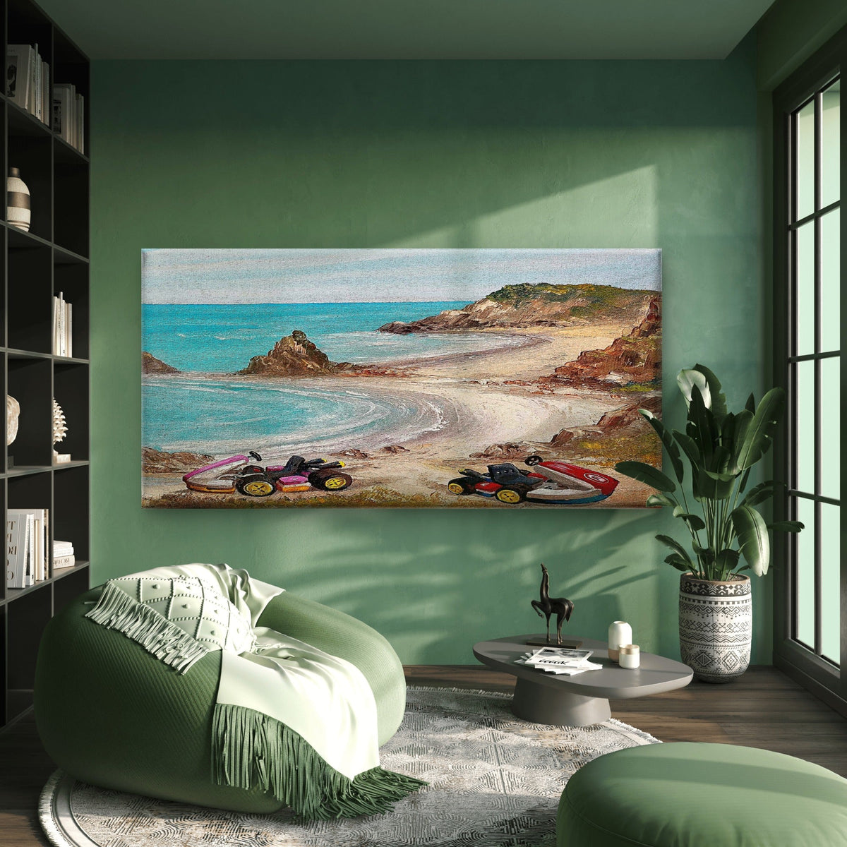 Vintage Beach Karting Street Wall Art Canvas Office Home Room Framed 80x45cm