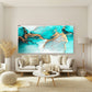 Ocean Blue Gold Marble Art Wall Art Canvas Office Home Room Framed 120x60cm