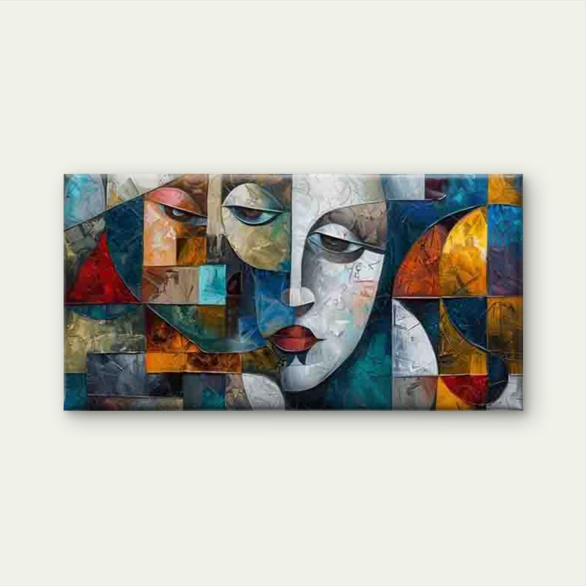 Abstract Vibrant Faces Wall Art Canvas Office Home Room Framed 120x60cm
