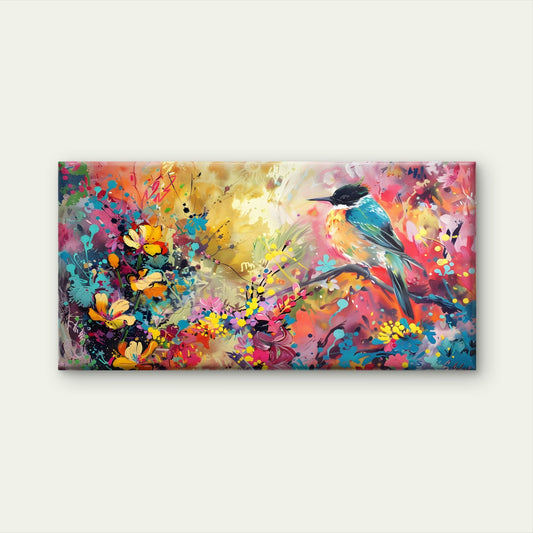 Abstract Kingfisher Wildlife Wall Art Canvas Office Home Room Framed 80x45cm