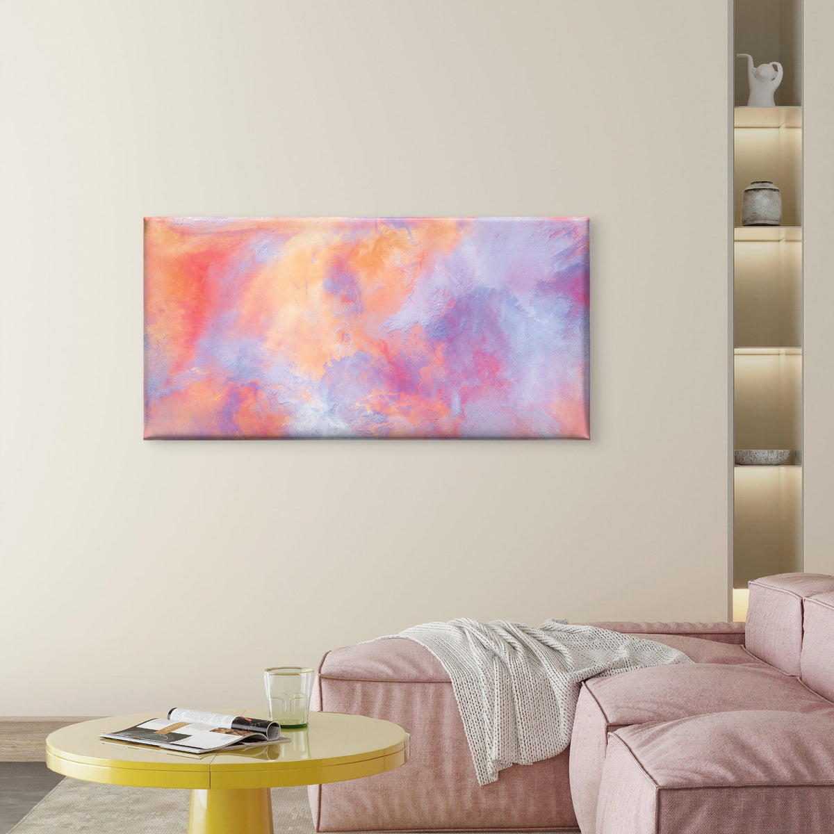 Abstract Purple Pink Cloud Wall Art Canvas Office Home Room Framed 120x60cm