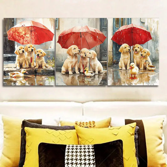 3pcs Labrador Retriever Puppies Painting Metal Print Ready to Hang Art