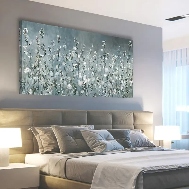 Elegant Translucent White Flowers Botanical Wall Art canvas office home room framed 120x60cm