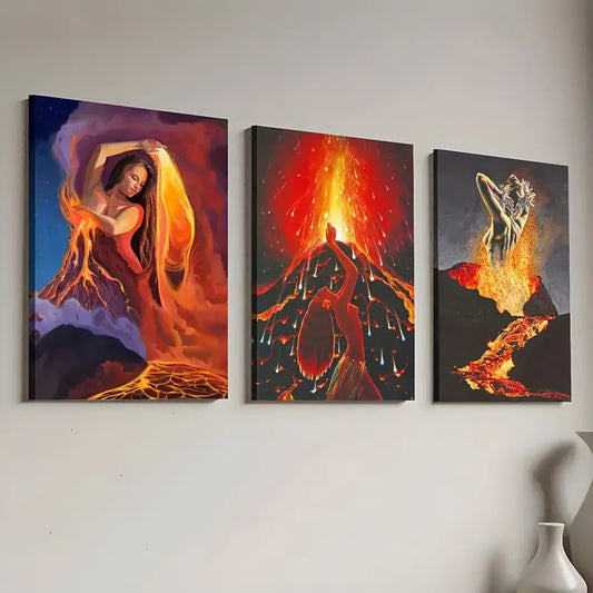 3pcs Reborn From The Fire Abstract Figure Landscape Art Wall Art Set Canvas Framed 40x60cm - High Quality Print 100% Australian Made Wall Canvas Ready to Hang