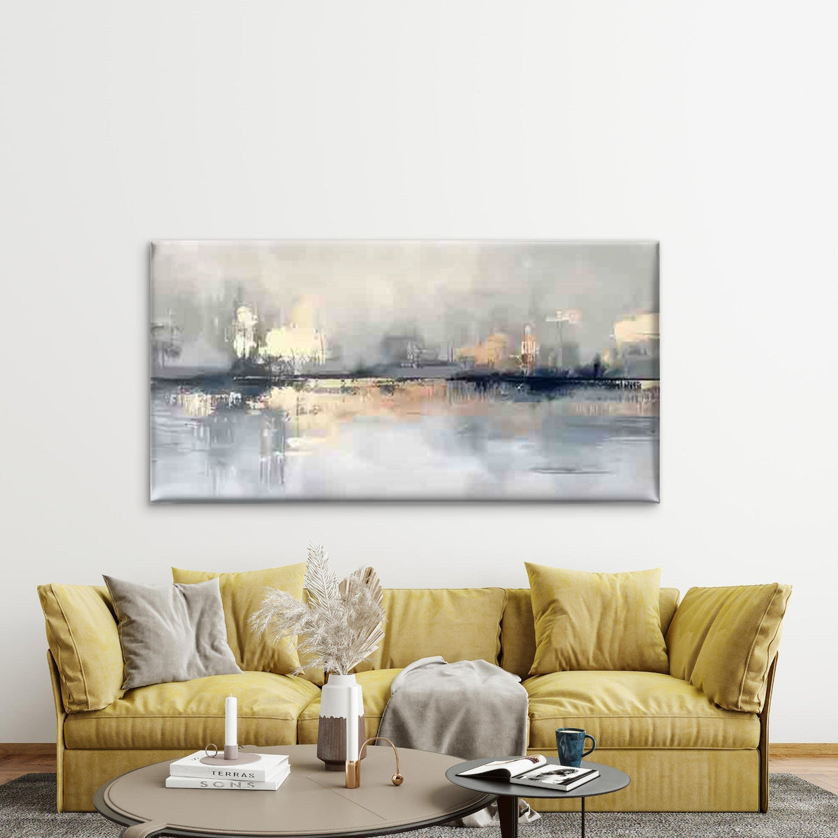 Serene Abstract Landscape Wall Art Canvas Office Home Room Framed 120x60cm