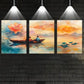 3pcs Serene Lake with Lotus Flowers, Sunset Sky Metal Print Ready to Hang Art