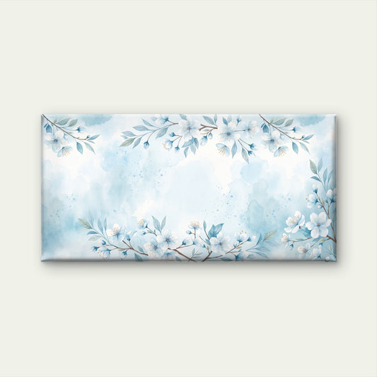 Watercolor Light Blue Floral Blossom Wall Art Canvas Office Home Framed 80x45cm