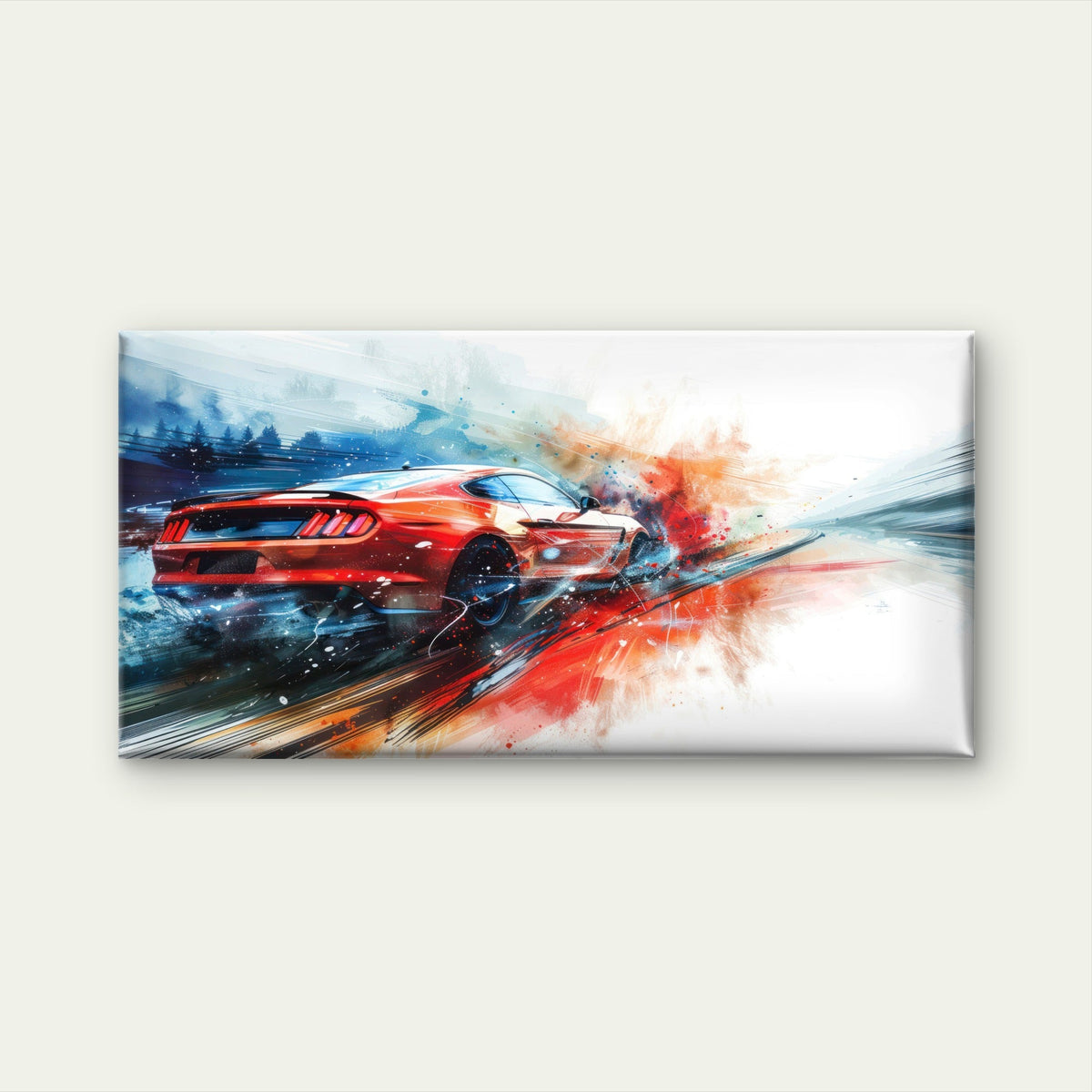 Dynamic Red Mustang Car Wall Art Canvas Office Home Room Framed 80x45cm