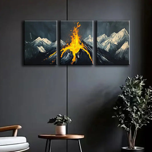 3pcs A painting of the top of a mountain Metal Print Ready to Hang Art